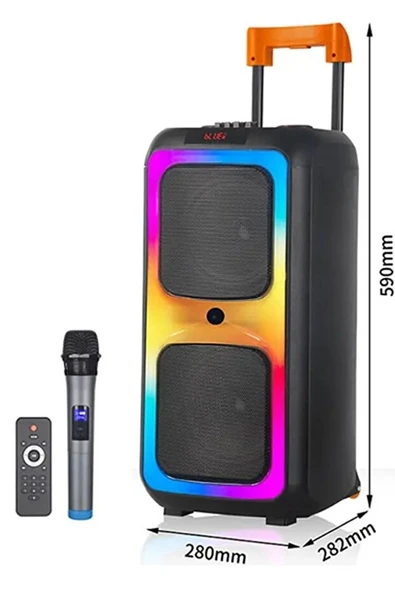 NDR1097 Taşınabilir Tekerlekli Büyük Boy RGB Işıklı Bluetooth Mikrofonlu Hoparlör