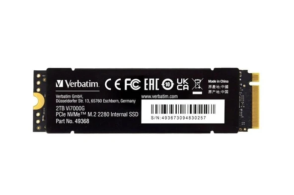 VERBATIM 49368 - 2TB VI7000G M.2 NVME PCIE GEN 4 SSD (Okuma 7400MB/sn. - Yazma 6700MB/sn.) ürün görseli
