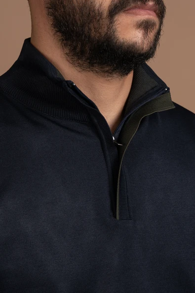 Fermuarlı Balıkçı Yaka Polyamid Kumaş Mevsimlik Triko Kazak - Resim 6