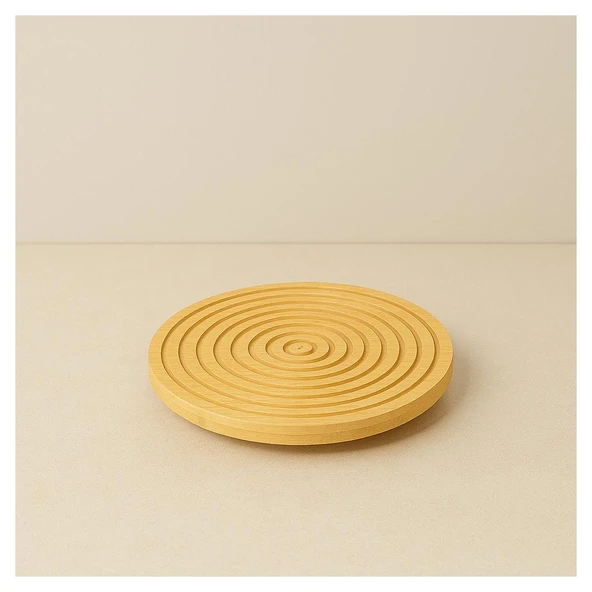 Bambu Dekoratif Yuvarlak Sunum Tabağı, 360 Derece Dönebilen Servis Tabağı, (28 X 28 cm)