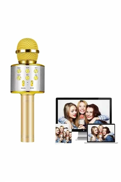 Karaoke Mikrofon Bluetooth Bağlantılı Aux Girişli Uzun Pil Ömrü Yüksek Ses Kaliteli - Resim 4