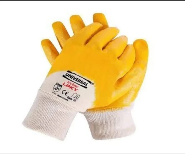 İşçi Eldiveni L No:9 Polyester Örme Nitril Eldiven Sarı-Beyaz (7 ADET) ürün görseli 1