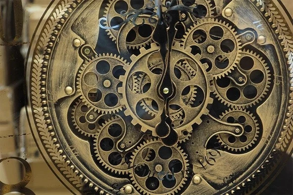 Çarklı Duvar Saati Sarıoksit Akar Mekanizmalı Dekoratif Hediyelik - Resim 5