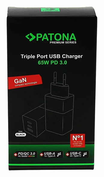 Patona 2640 GaN PD65W Adaptör 2xUSB-C 1xUSB-A PD3.0 QC3.0 - Resim 4