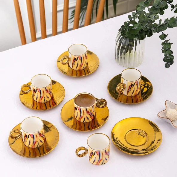 İstanbul Porselen Ahenk 6 Kişilik Kahve Fincan Takımı 90 ml - Resim 2