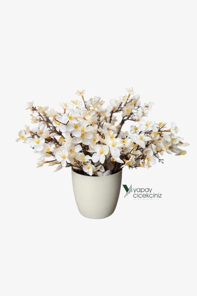 Dekoratif Saksıda Yoğun Yapraklı Yapay Sakura Bahardalı Ağacı - Resim 3