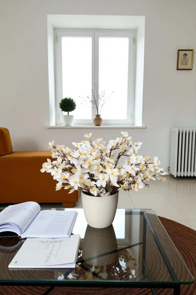 Dekoratif Saksıda Yoğun Yapraklı Yapay Sakura Bahardalı Ağacı - Resim 5