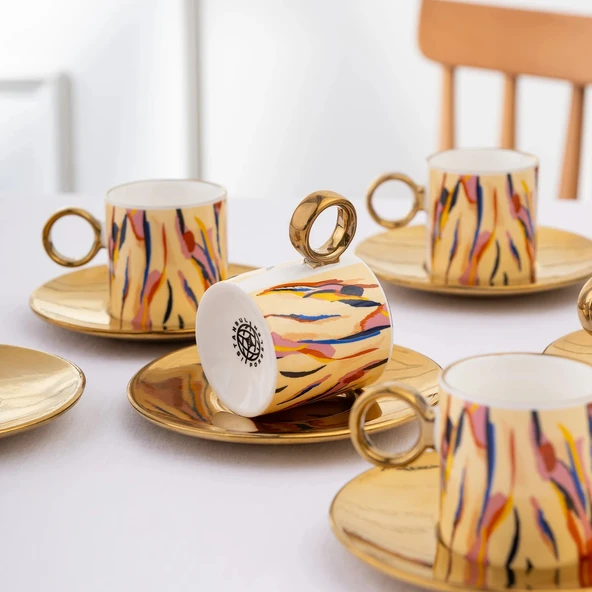 İstanbul Porselen Ahenk 6 Kişilik Kahve Fincan Takımı 90 ml - Resim 4