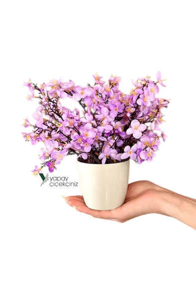 Dekoratif Saksıda Yoğun Yapraklı Yapay Sakura Bahardalı Ağacı - Resim 11