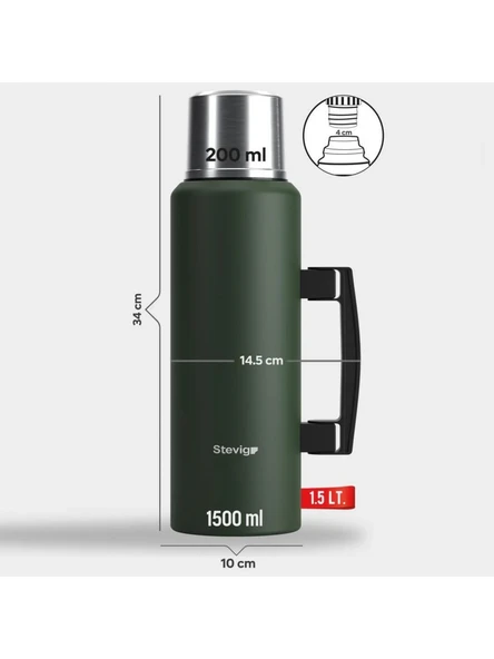 Stevig 4 Camp Klasik Vakumlu Kulplu Çelik Termos 1.5 Lt. Green ST-206 - 4