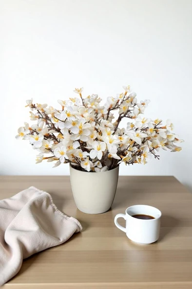 Dekoratif Saksıda Yoğun Yapraklı Yapay Sakura Bahardalı Ağacı - Resim 8