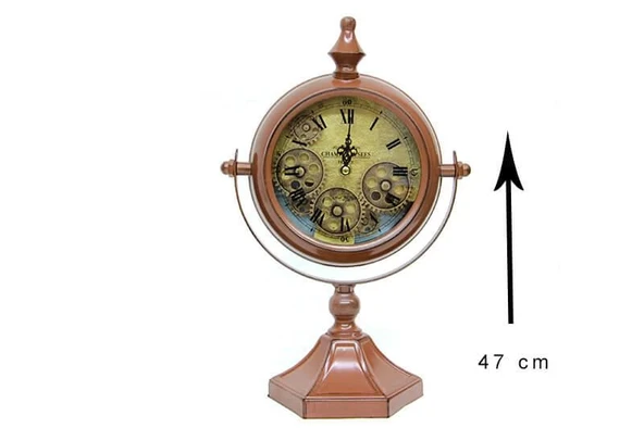 Masaüstü Mat Kahve Çarklı Saat Roma Rakamlı Köstek Modeli - Resim 2