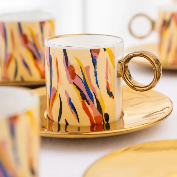 İstanbul Porselen Ahenk 6 Kişilik Kahve Fincan Takımı 90 ml - Resim 6