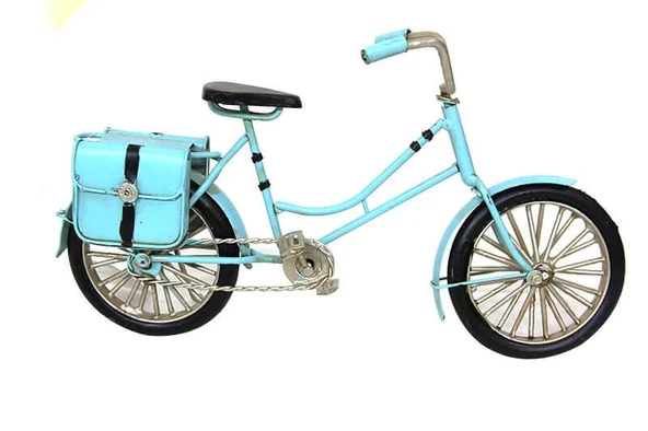 Dekoratif Metal Bisiklet Çantalı Vintage Biblo Ofis Ev Hediyelik - Resim 3