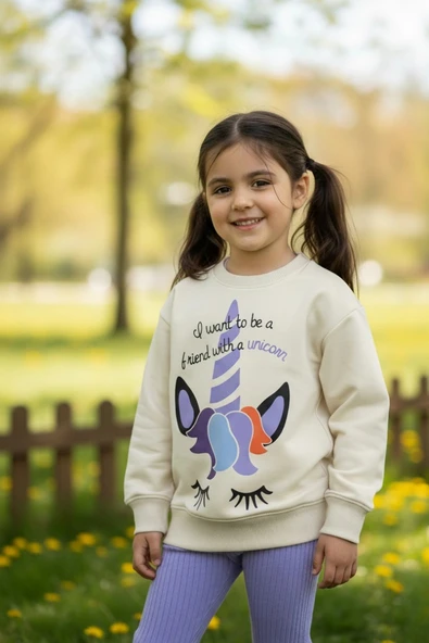 Unicorn Desenli Kız Çocuk Lila Renk Taytlı Takım - 2