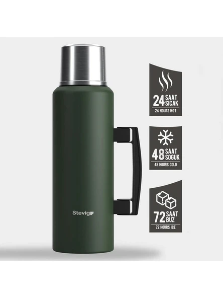 Stevig 4 Camp Klasik Vakumlu Kulplu Çelik Termos 1.5 Lt. Green ST-206 - 3