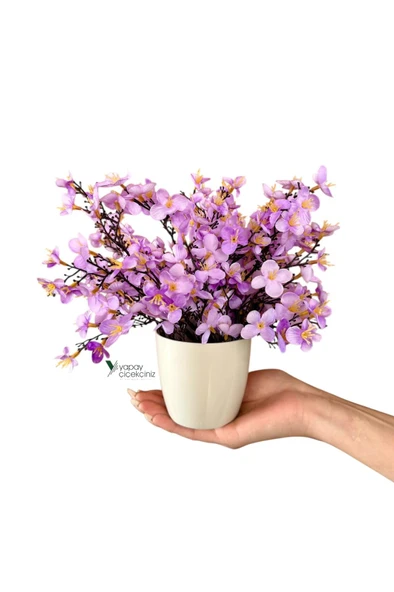 Dekoratif Saksıda Yoğun Yapraklı Yapay Sakura Bahardalı Ağacı - Resim 9