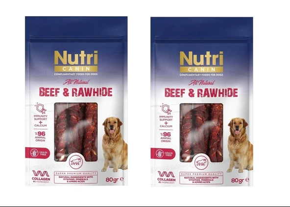Nutri Canin Rawhide Dana Eti Sarılı Kemik Köpek Ödülü 2X80 Gr.