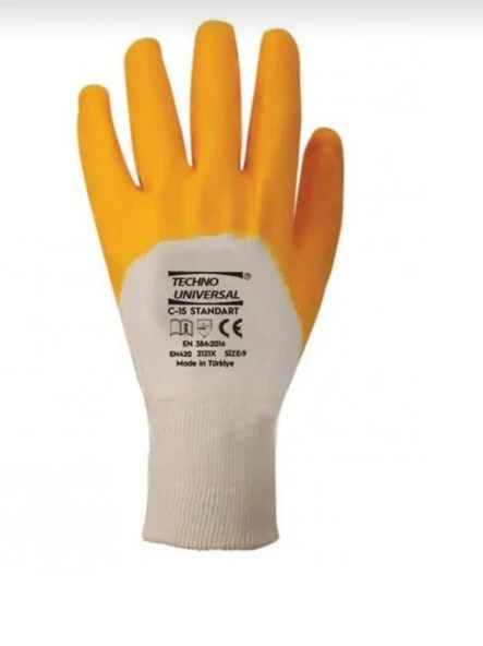 İşçi Eldiveni L No:9 Polyester Örme Nitril Eldiven Sarı-Beyaz (7 ADET) - Resim 4