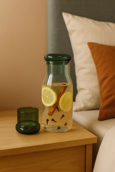 Borosilikat Cam Sürahi/Başucu Sürahi, Bardaklı, 950 ml - 1