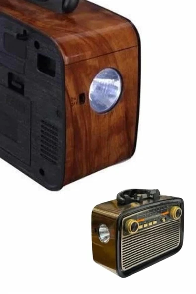 Nostaljik Görünümlü Ahşap Radyo TF SD USB Girişli Led Fener Işıklı - Resim 4