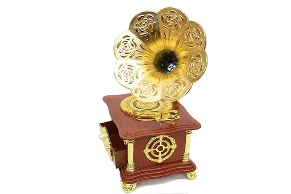 Gramofon Ayaklı Müzikli Vintage Müzik Kutusu Hediyelik - Resim 2
