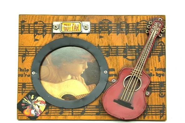 Dekoratif Metal Çerçeve Gitar Dekorlu Vintage Ev Ofis Hediyelik ürün görseli 1