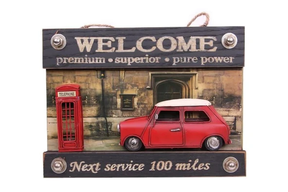 Dekoratif Metal Kapı Yazısı Araba ve Telefon Kulübesi Dekorlu