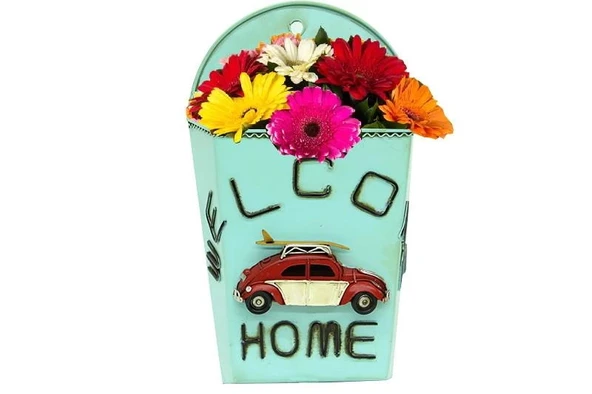 Dekoratif Metal Saksı Sepet Modeli Dekoratif Vintage Hediyelik ürün görseli 1