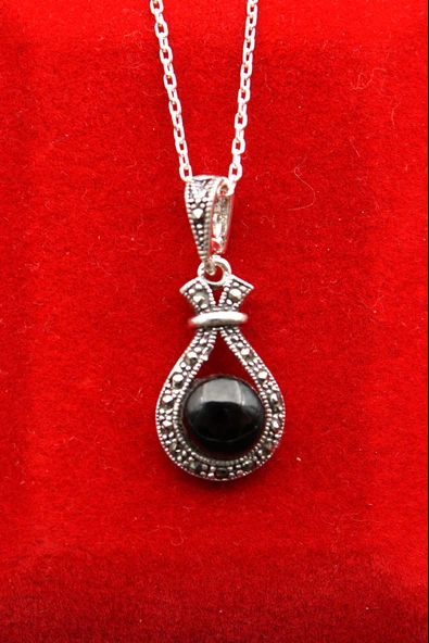 925 Ayar Kadın Oltu Taşı Kadın Kolye sk000108 ürün görseli 1