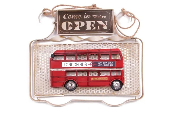 Dekoratif Metal Kapı Yazısı Londra Şehir Otobüsü Dekorlu Vintage Hediyelik ürün görseli