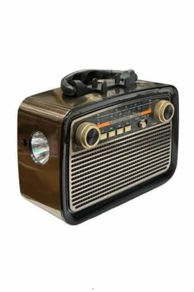 Nostalji Radyo Bluetooth Hoparlör USB-SD Kart Giriş Led Fener Işıklı Bataryalı Pilli ürün görseli 1