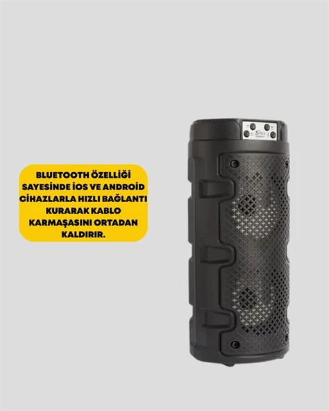 Kompakt Tasarım, Yüksek Ses Performansı – Çoklu Giriş Seçenekli Kablosuz Hoparlör (Bluetooth, USB, SD Kart, AUX) - Resim 4