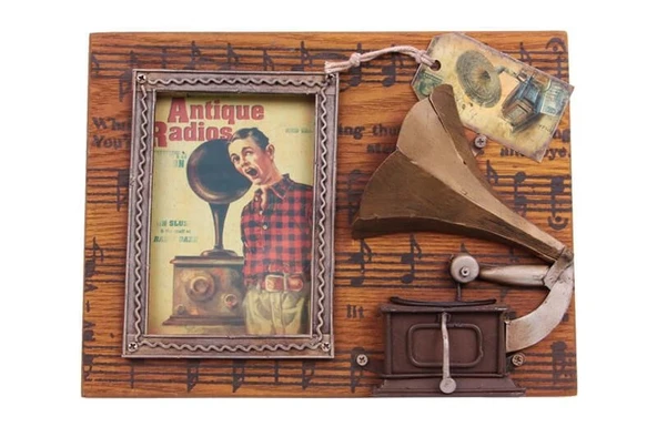 Dekoratif Metal Çerçeve Gramofon Dekorlu Vintage Hediyelik ürün görseli 1