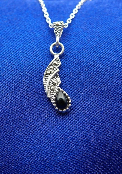 925 Ayar Kadın Oltu Taşı Kadın Kolye sk000109 - Resim 2