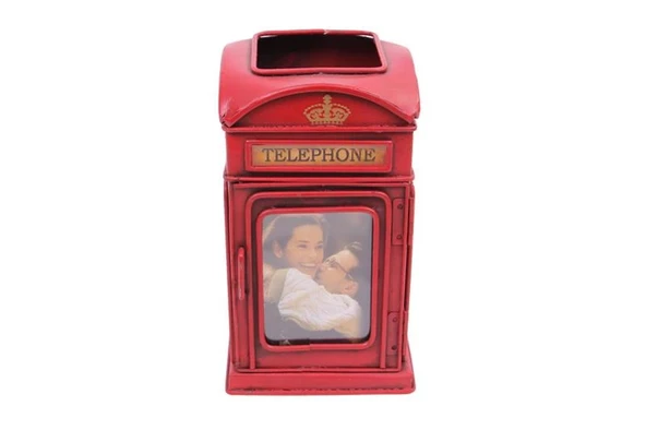 Dekoratif Metal Londra Telefon Kulübesi Kalemlik ve Çerçeveli ürün görseli