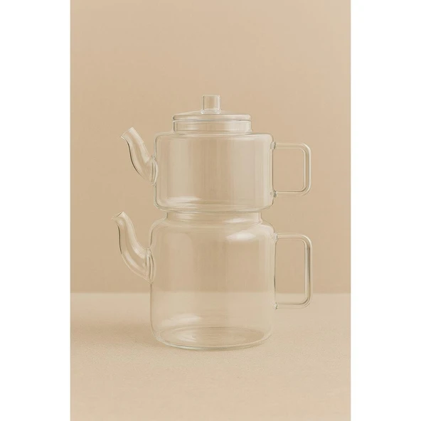 Bohem 1100 ml + 2000 ml Cam Süzgeçli Borosilikat Cam Demlik, Isıya Dayanıklı Cam Kapaklı, Çaydanlık - Resim 2