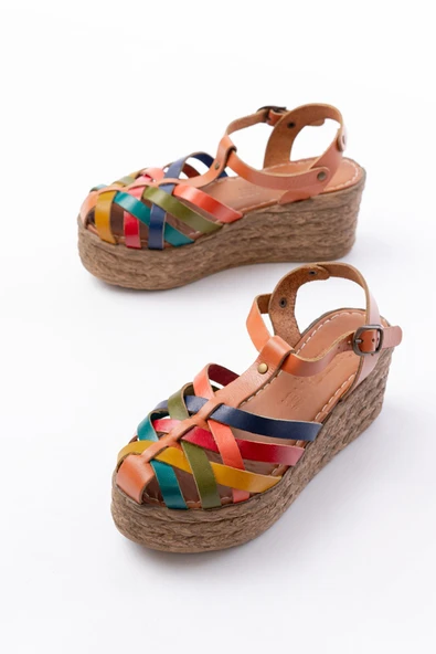 684-02 Taba Multi Ortopedik Hakiki Deri Dolgu Kadın Sandalet - 7