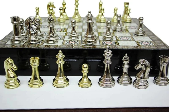 Satranç Taşı Zamak Kutulu Satranç Takımı Seti Hediyelik - Resim 3