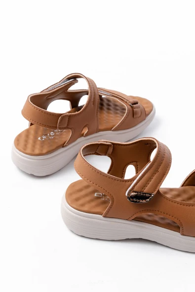 DM-363 Taba Baret Cırtlı Dikişli Günlük Kadın Sandalet - 5