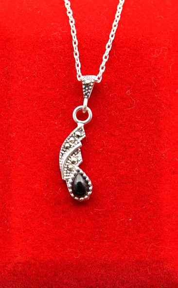 925 Ayar Kadın Oltu Taşı Kadın Kolye sk000109 ürün görseli 1