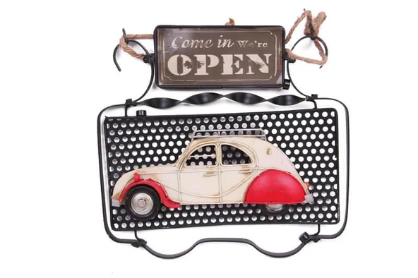 Dekoratif Metal Kapı Yazısı Araba Dekorlu Vintage Hediyelik ürün görseli 1