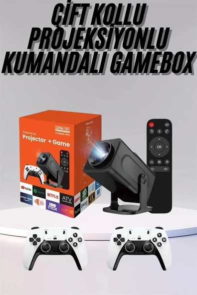 Çift Kollu Game Box Projeksiyon Cihazı Kumandalı Android Tv Dahili Hoparlör - 2