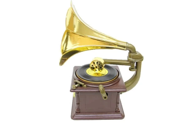 Gramofon Müzik Kutusu Kurmalı Dekoratif Ev Ofis Hediyelik - Resim 5