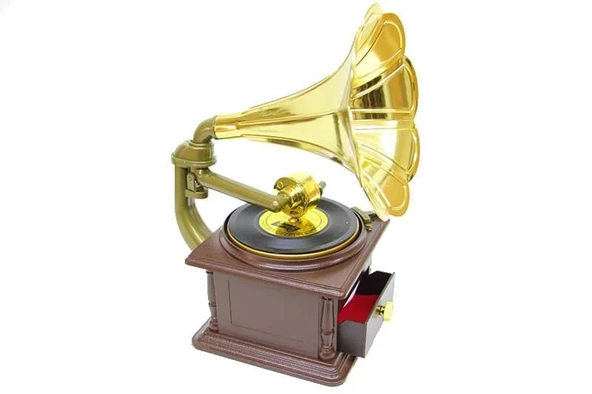 Gramofon Müzik Kutusu Kurmalı Dekoratif Ev Ofis Hediyelik - Resim 4