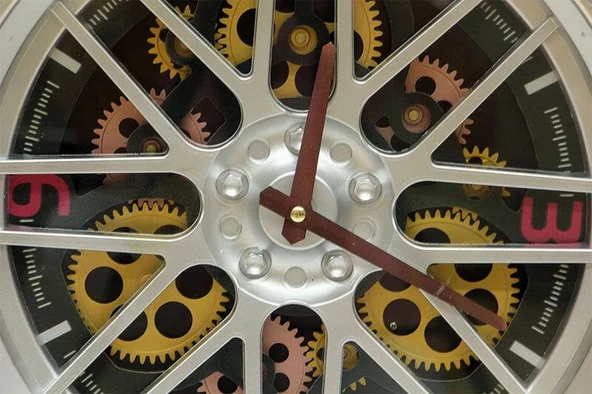 Saat Çarklı Jant Modeli Duvar Saati Dekoratif Ev Ofis Hediyelik - Resim 2