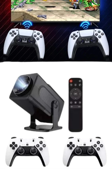 4K Android Smart Wi-fi Çift Kollu Projeksiyon Game Box Kumandalı Taşınabilir - Resim 5