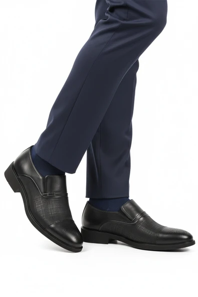 Aspor Siyah Hakiki Deri Bağcıksız Erkek Klasik Ayakkabı