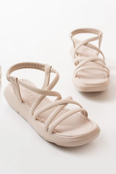 841-841 Bej Lastikli Kadın Günlük Sandalet - 5