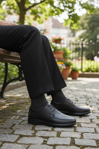 Aspor Siyah Hakiki Deri Bağcıklı Jel Taban Erkek Casual Ayakkabı - Resim 3